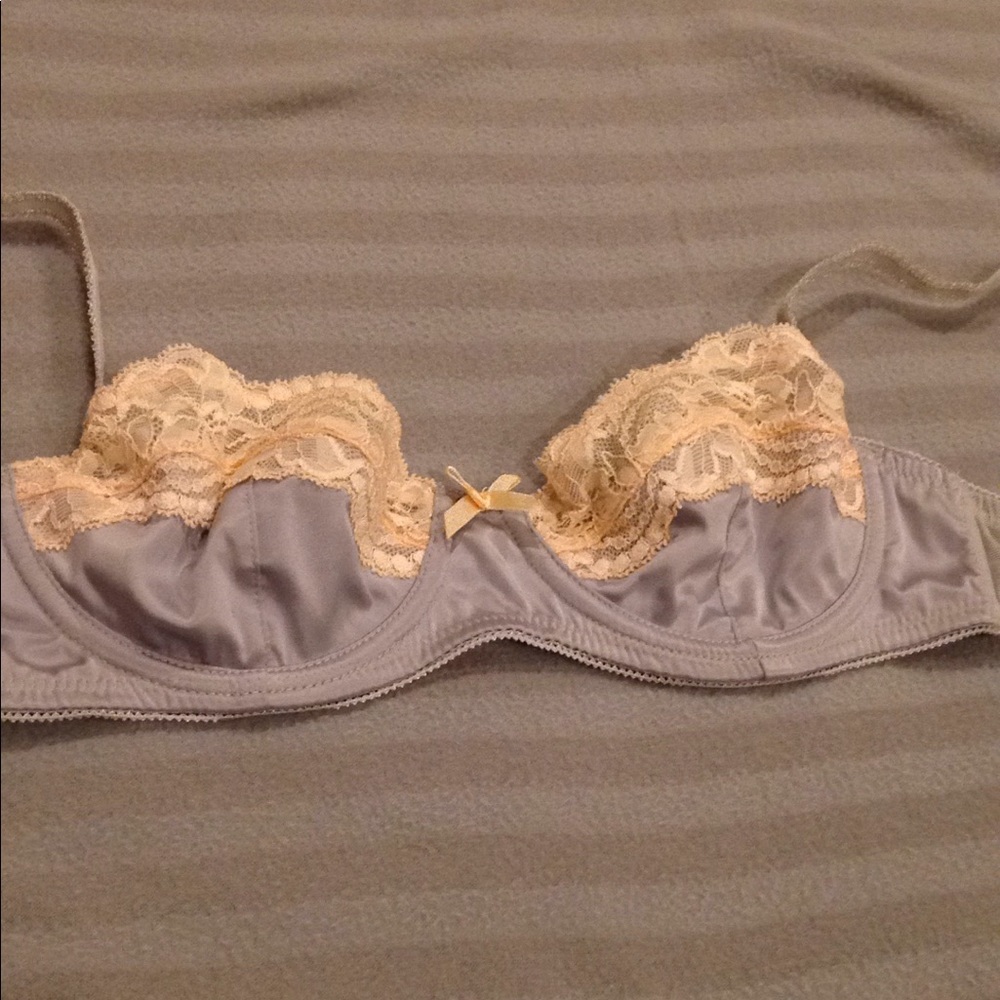 Beautiful gray satin with peach lace demi bra